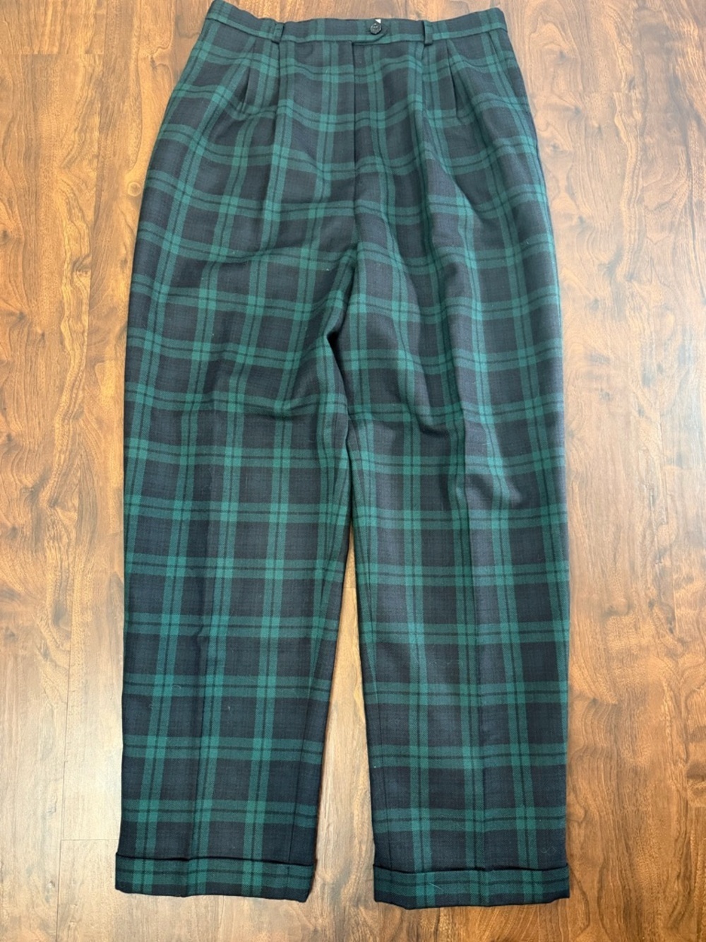 Talbots Wool Black and Green Plaid Trousers Pants